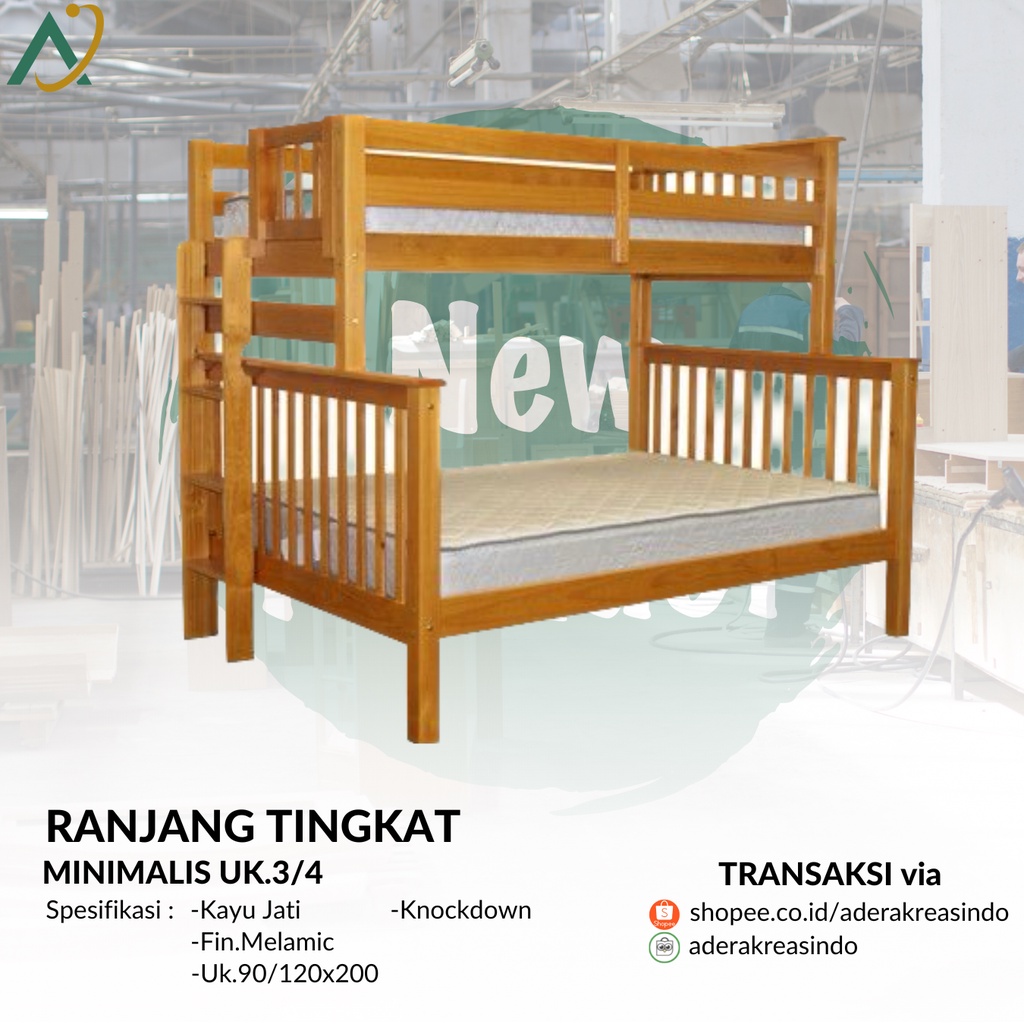 Tempat tidur ranjang tingkat kayu jati