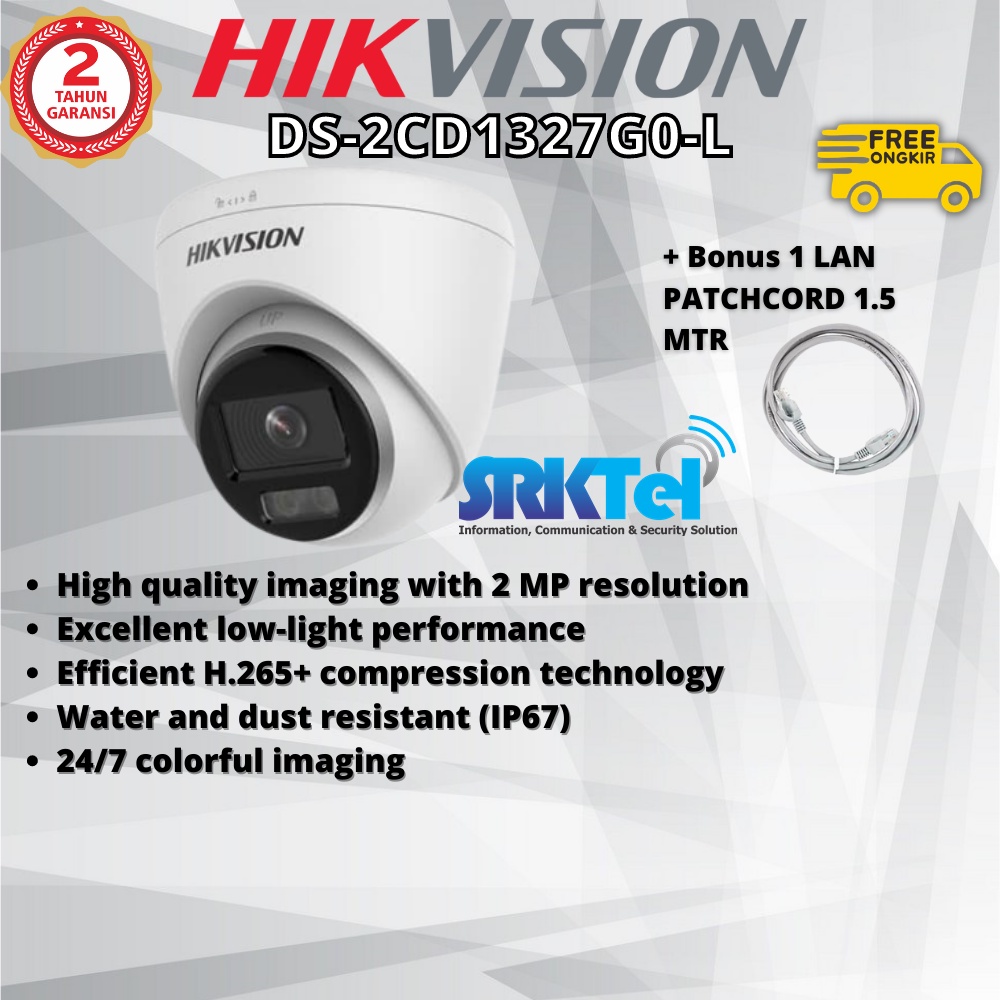 Hikvision DS-2CD1327G0-L Kamera IPCam Colorvu Dome 2MP 1080p