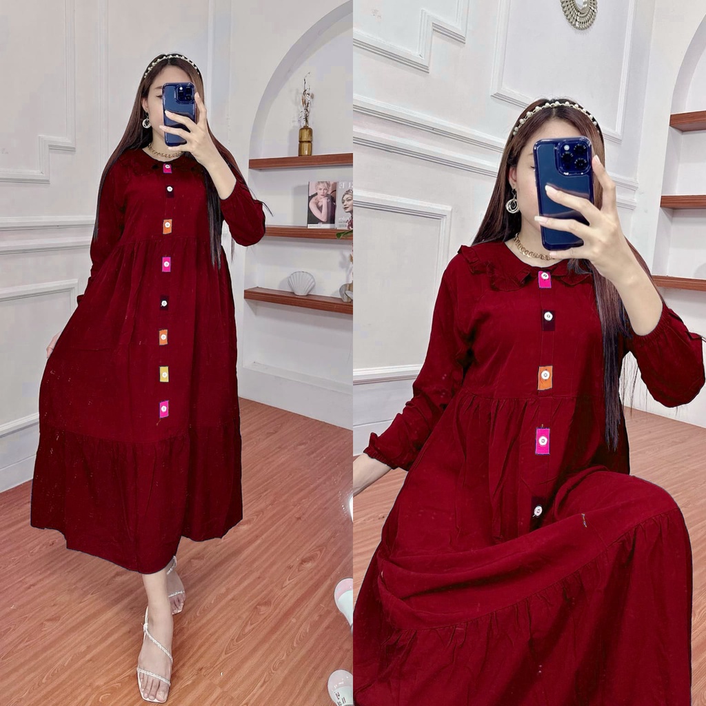 Gamis glessa viral - gamis loly ld 110 pb 130 - gamis midi kekinian-GLESSA MAROON
