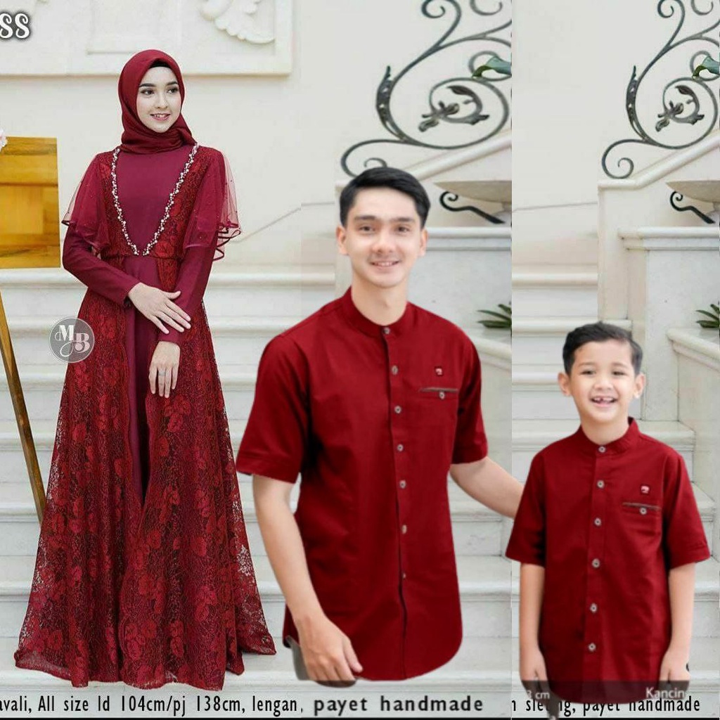 Couple Busana Keluarga Muslimah Koko Ayah Anak dan Dress Mewah Harmony