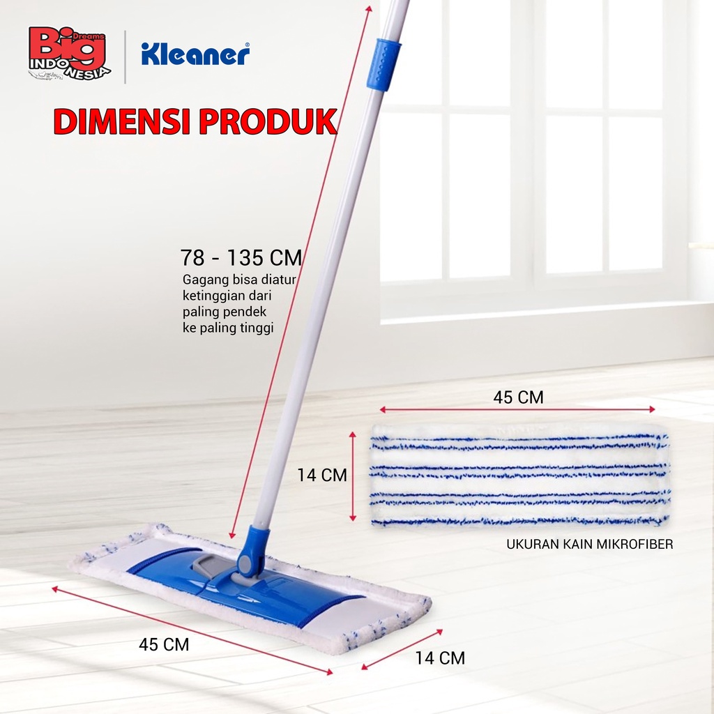 Alat Pel Lantai 1 Pcs Microfiber Flat Mop Pembersih Lantai Kleaner K19008