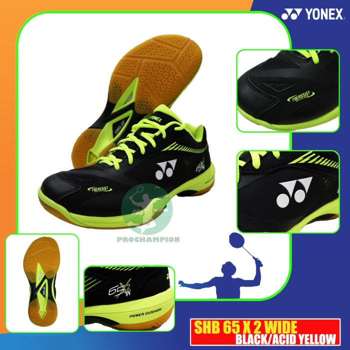 {MentariStore} YONEX SHB 65 X 2 WIDE BLACK YELLOW SEPATU BADMINTON ORIGINAL - 41 Murah