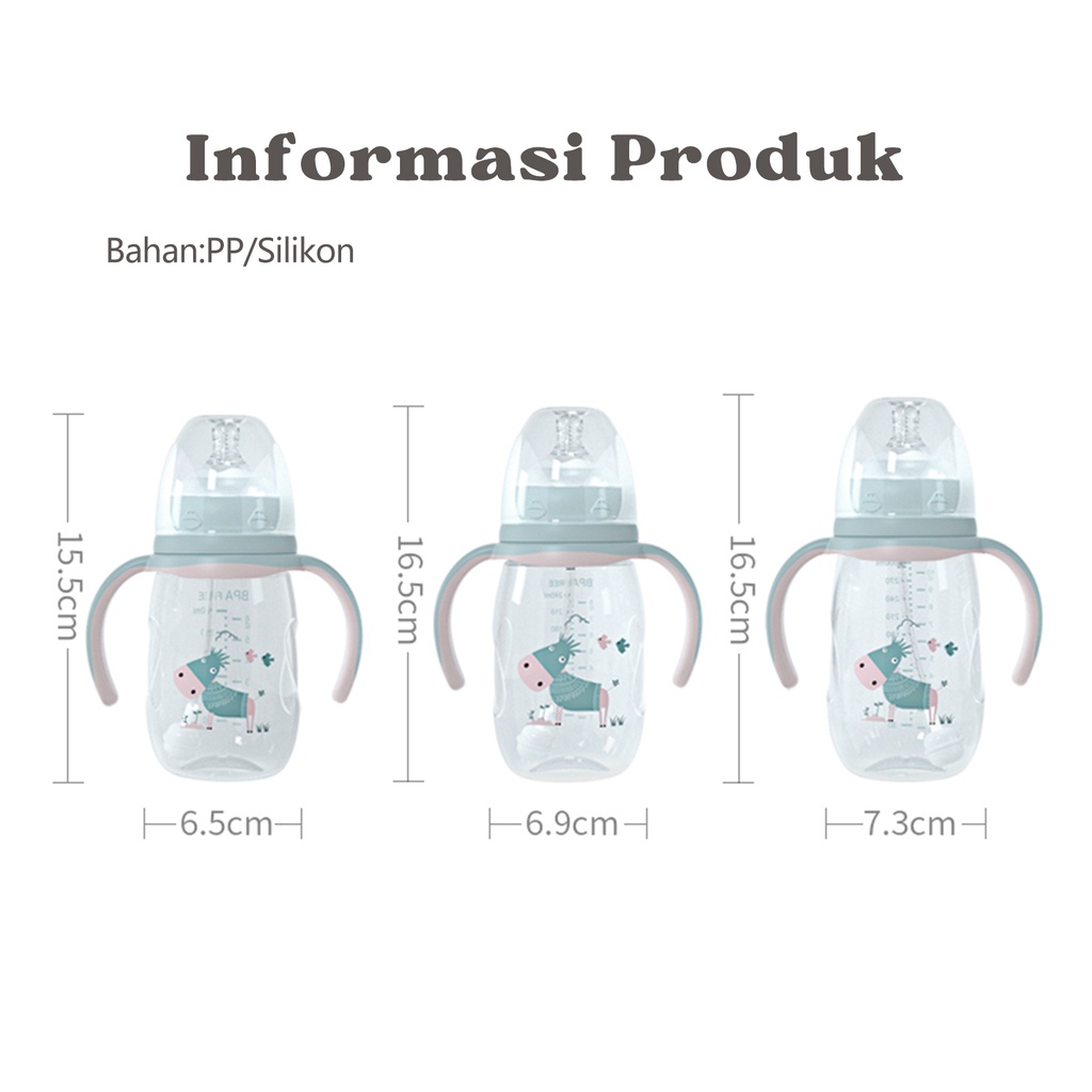 Botol Minum Bayi sedotan Anak Balita kegunaan Botol Susu Bayi Botol Perawatan botol anti tumpah pegangan  Lucu Motif Imut Training bottle 180/240/300ML