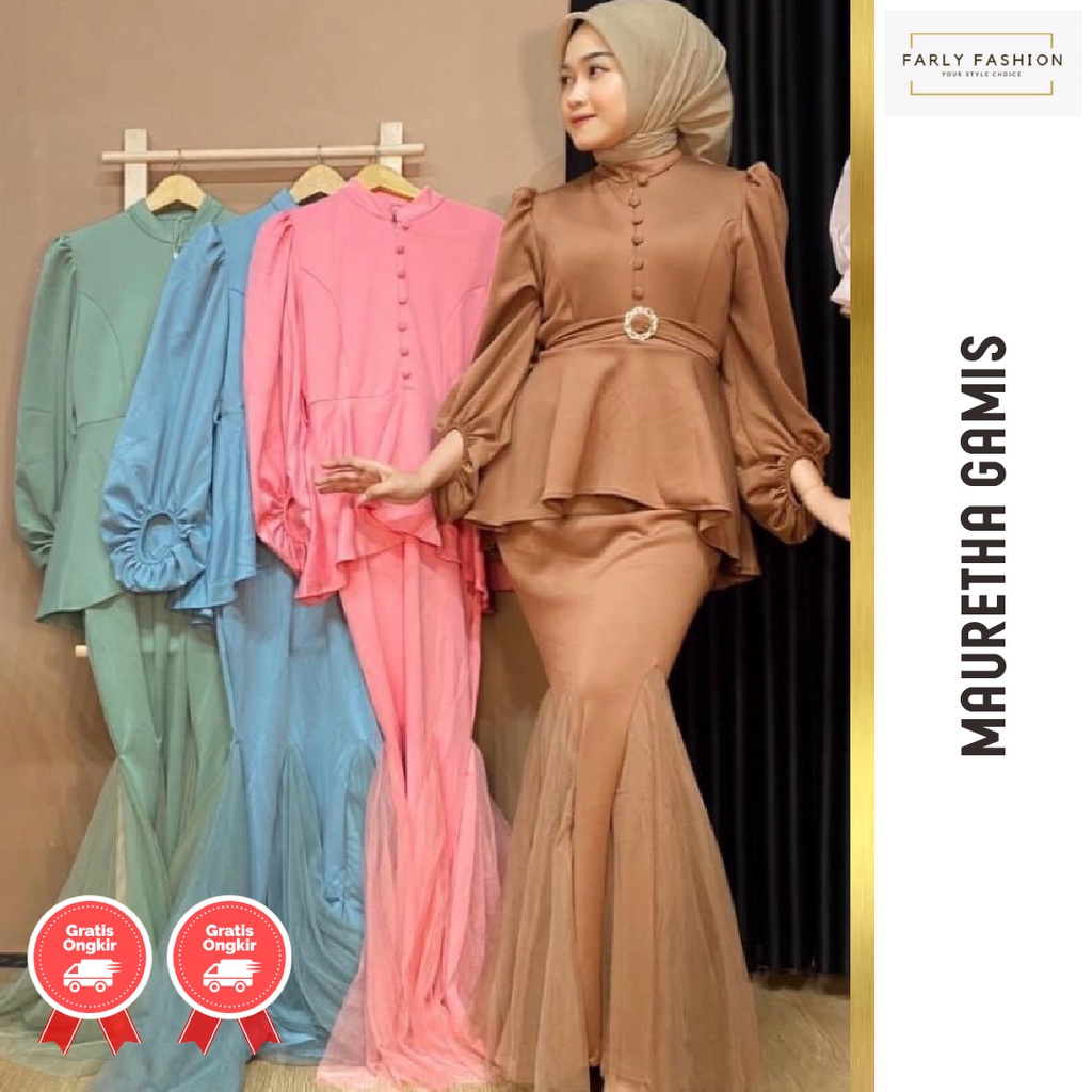 Mauretha Dress Mermaid Kondangan Gamis Wanita Kekinian Terbaru Terlaris By Farly Fashion Hijab