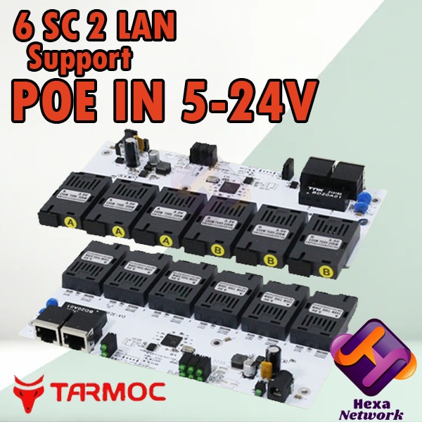 Tarmoc TMC-6SC2E-3A3B-P|6FO 2Lan 10/100 POE(5-24V) Media Converter PCB