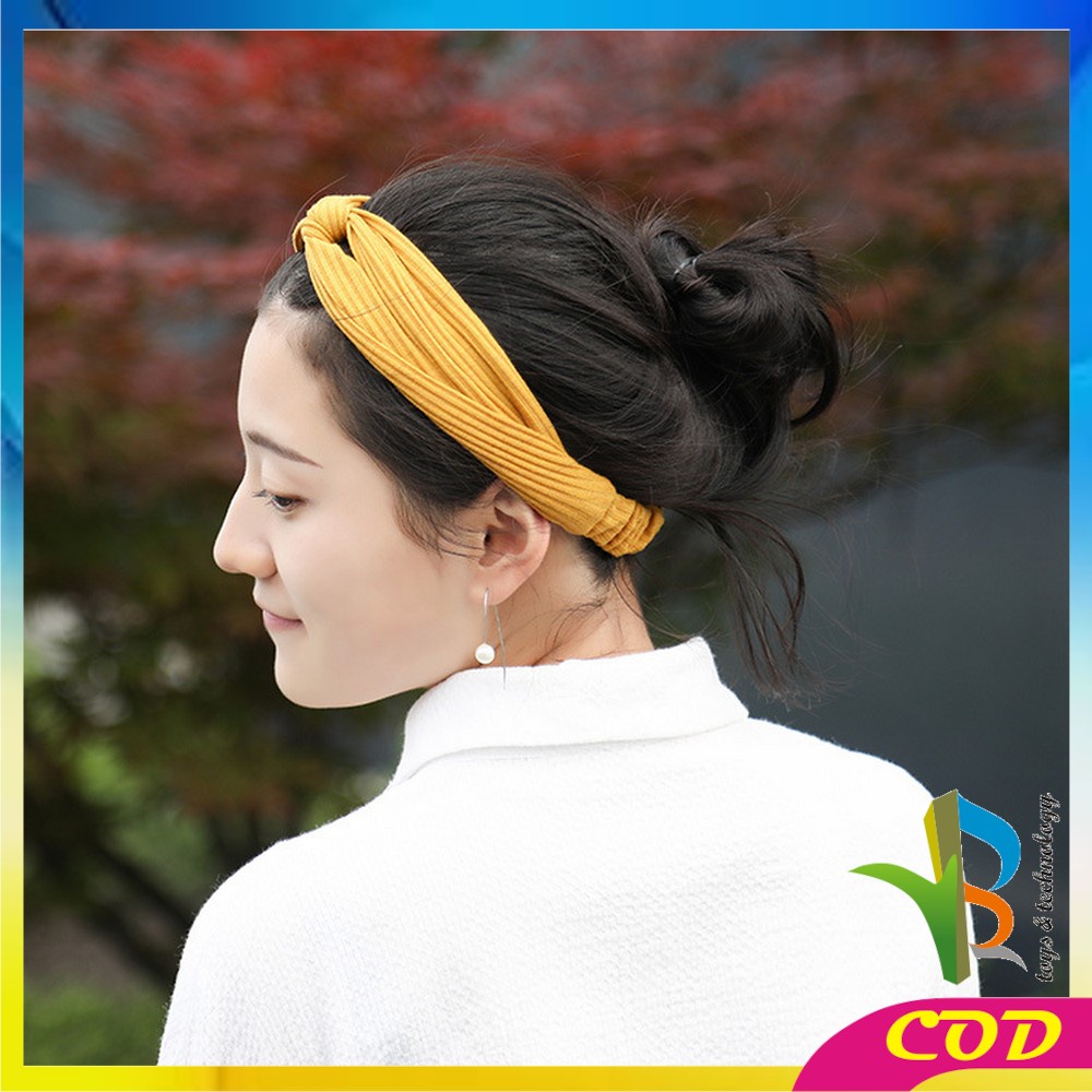 RB-C63 Bando Korea Wanita Motif Garis Salur Karet Elastis Dengan Kancing Pengait Masker / Headband Bendo Aksesoris Rambut Fashion Wanita Import