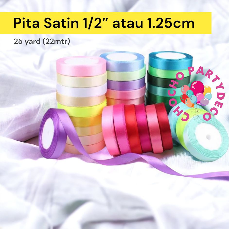 

Pita Satin 1/2 INCH ( 1,25 CM ) / Pita Kain 1,25 CM Kado