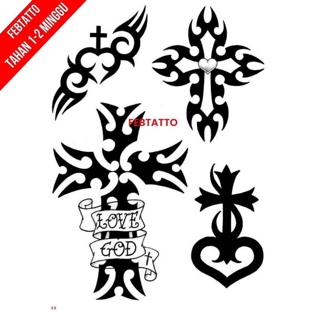 Tato Temporer Salib Tato kecil Stiker Tatto - SALIB 8-11