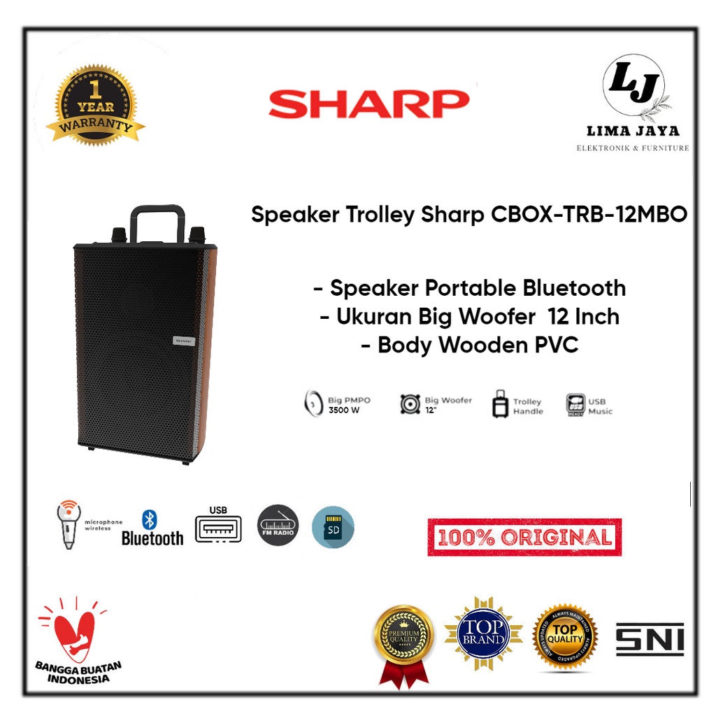 Speaker Portable Bluetooth Karaoke Sharp CBOX-TRB12-MBO Speaker Trolley Sharp