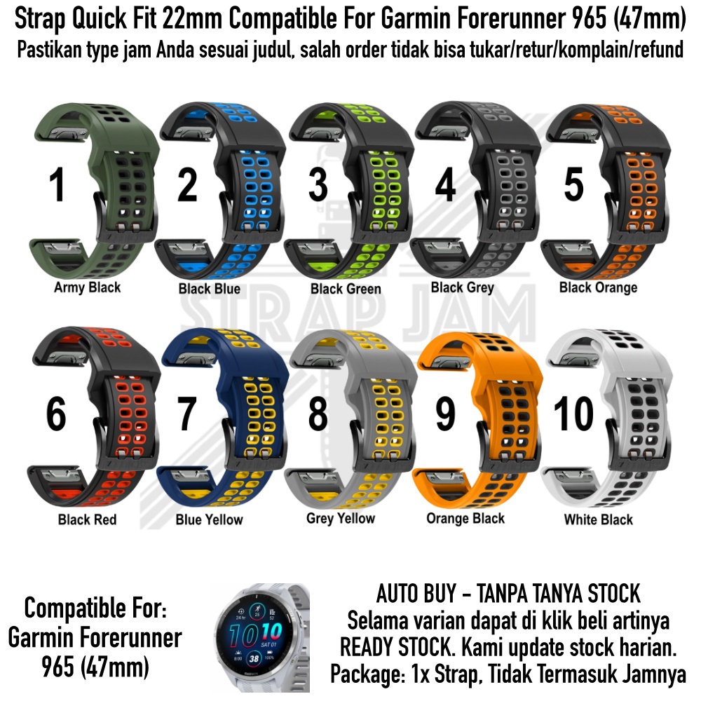 TRD Strap Garmin Forerunner 965 (47mm) - Tali Jam Quick Fit 22mm Silikon Rubber Sporty Keren