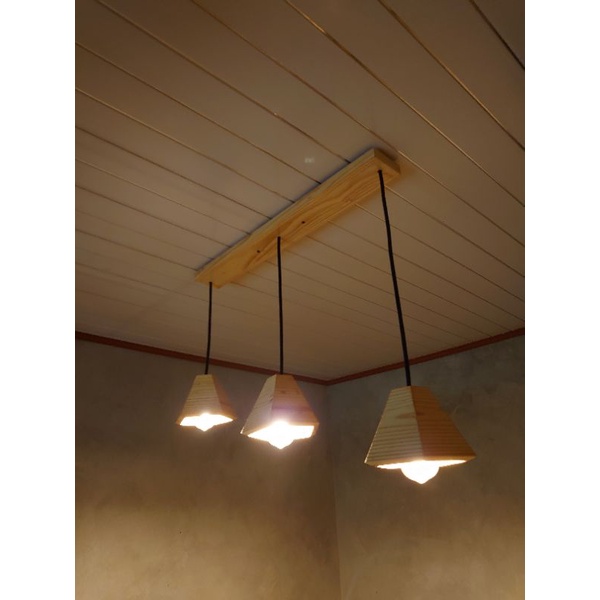 lampu gantung kayu/lampu hias satu set isi 3