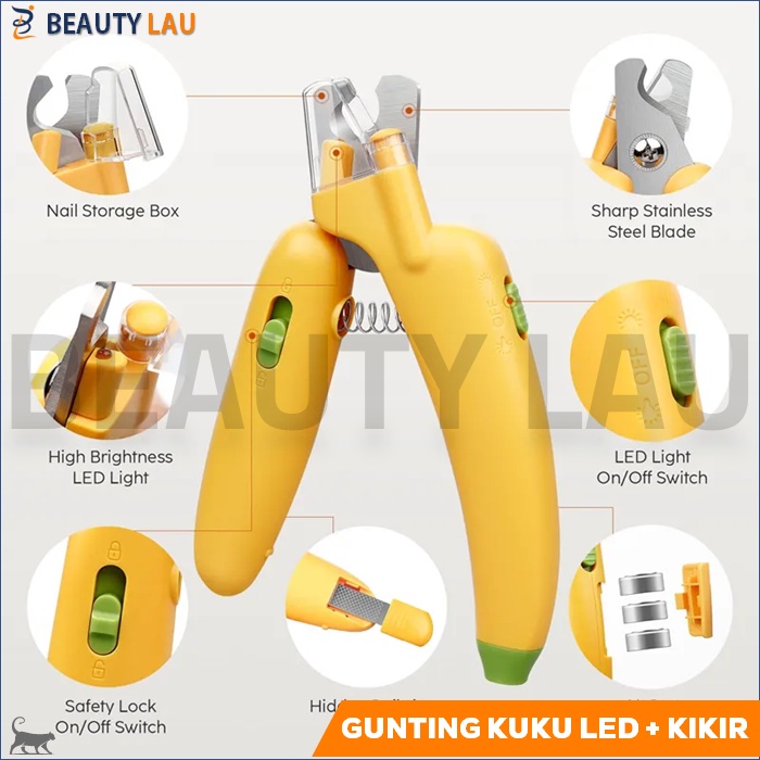 GUNTING KUKU KUCING ANJING LED UV LIGHT PREMIUM + KIKIR KUKU KUCING ANJING PET NAIL CLIPPER