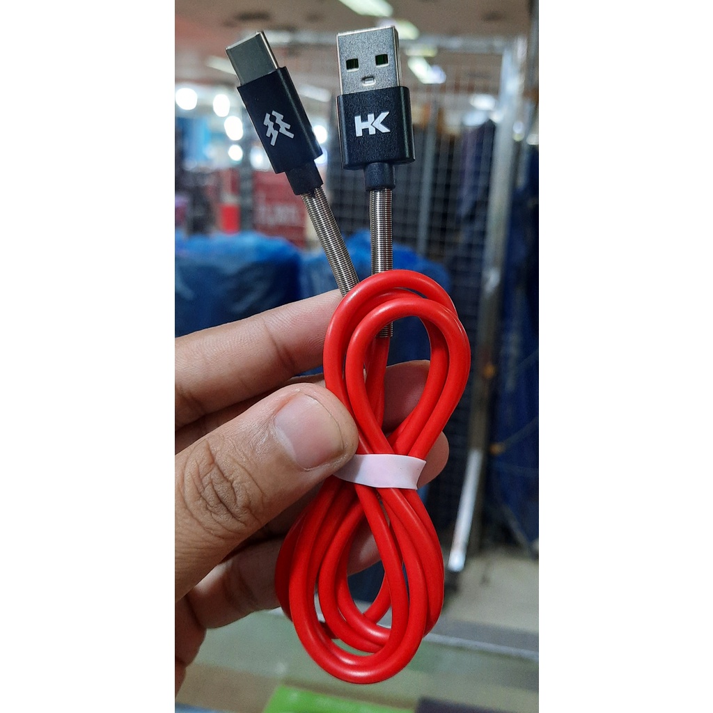 KABEL CHARGER HK TYPE C METAL SPRING CA-D15 USB DATA KUALITAS PREMIUM CASAN FAST CHARGING