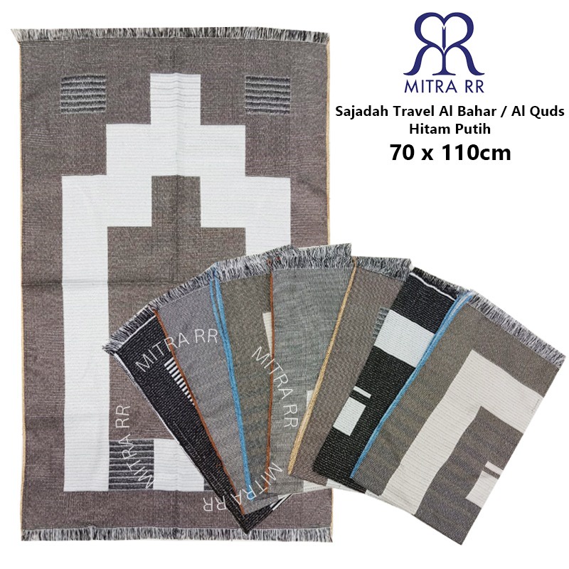 Sajadah Travel Metalik Silver BW Al Quds Al Bahar / Sajadah Tipis Mewah Oleh Oleh Haji Umroh Motif Quba 110 x 70cm