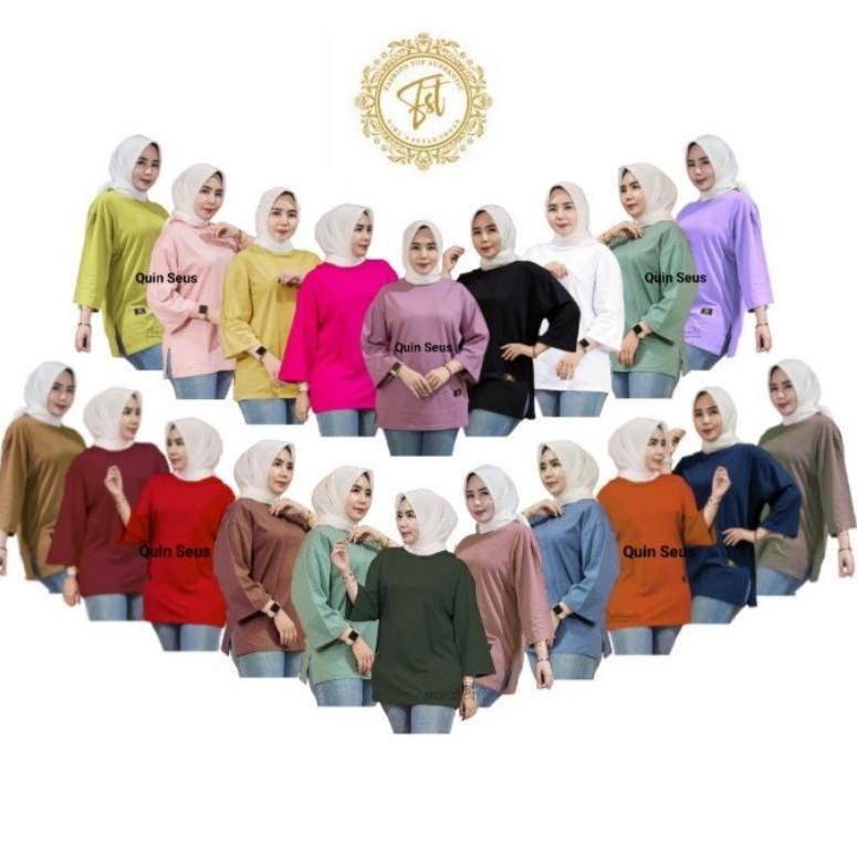 [ART. 4023 [TERLARIS] KAOS WANITA OVERSIZE JUMBO ATASAN KAOS LENGAN 7/8 TERBARU MOTIF POLOS BLOUSE H