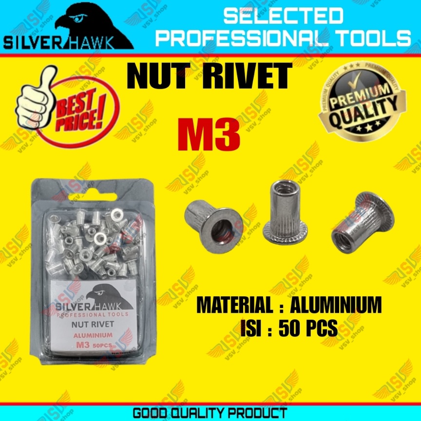 Rivet Nut M3 GALVANIS/ALUMINIUM Mur Rivet Tanam Rifnut Nutsert