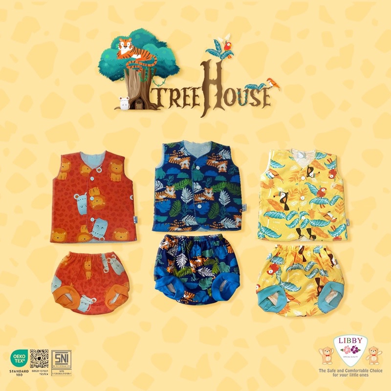 Libby Stelan Baju Kutung &amp; Celana Pop - Tree House Series (isi 3Pcs) Baju Bayi