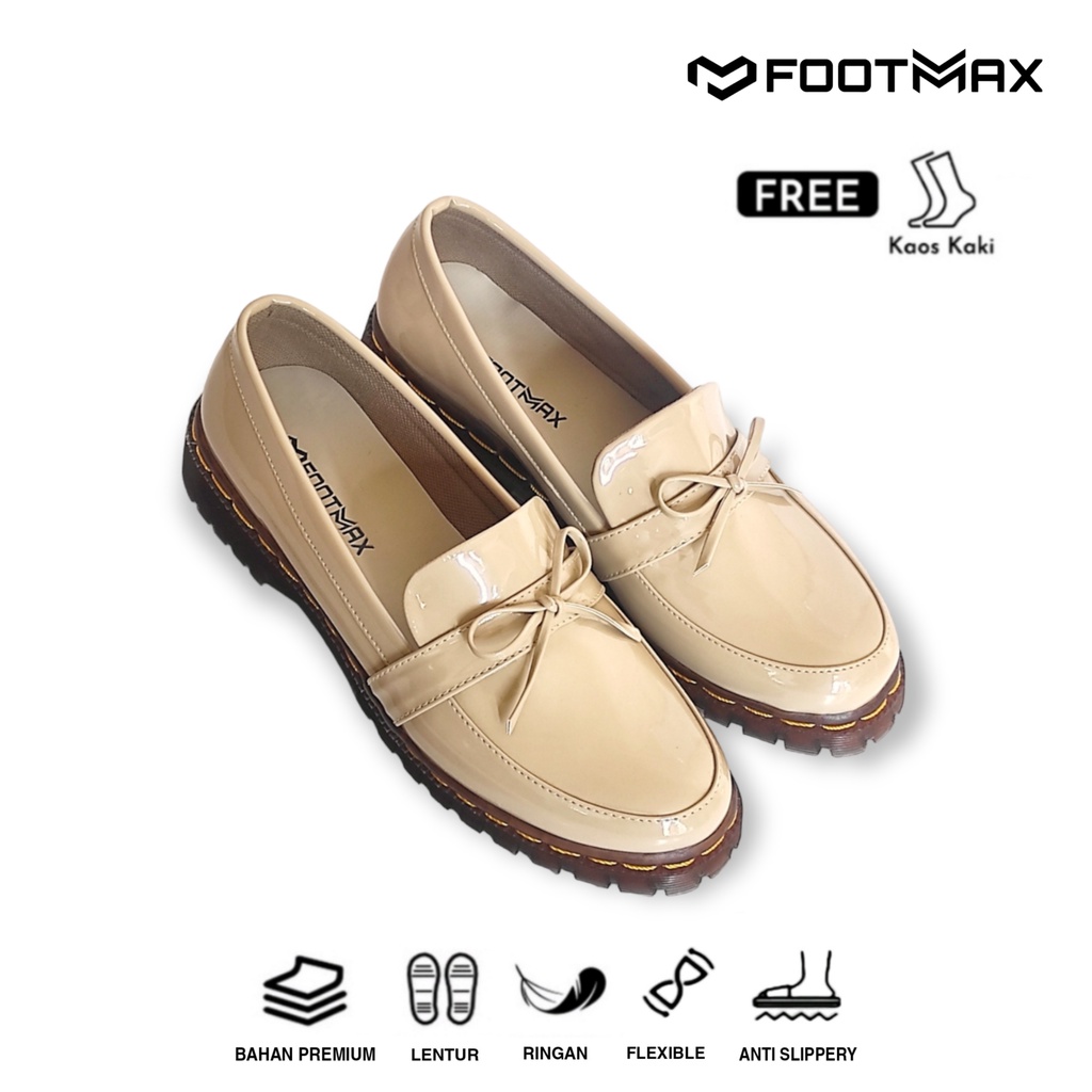 Sepatu Docmart Wanita Cream Kilap Sepatu Kerja Wanita Loafer Slip On Casual Formal Termurah