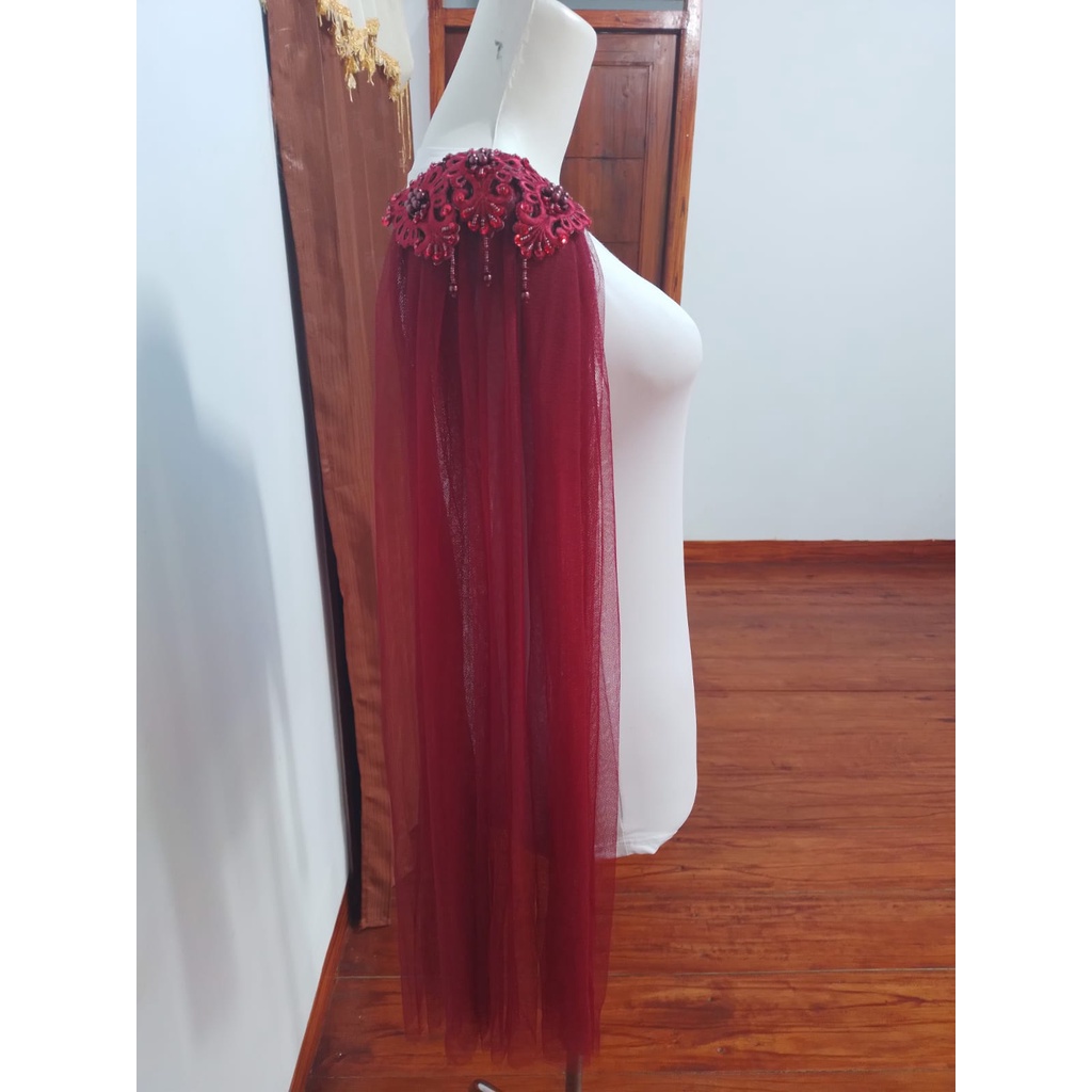 Sayap Pundak Kebaya 75cm maroon Pengantin / Sayap Bahu / Slayer Pundak / Slayer Bahu