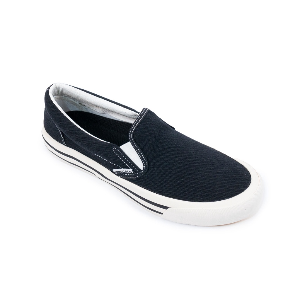 Ribsgold Sepatu Slip On Black White Stripe