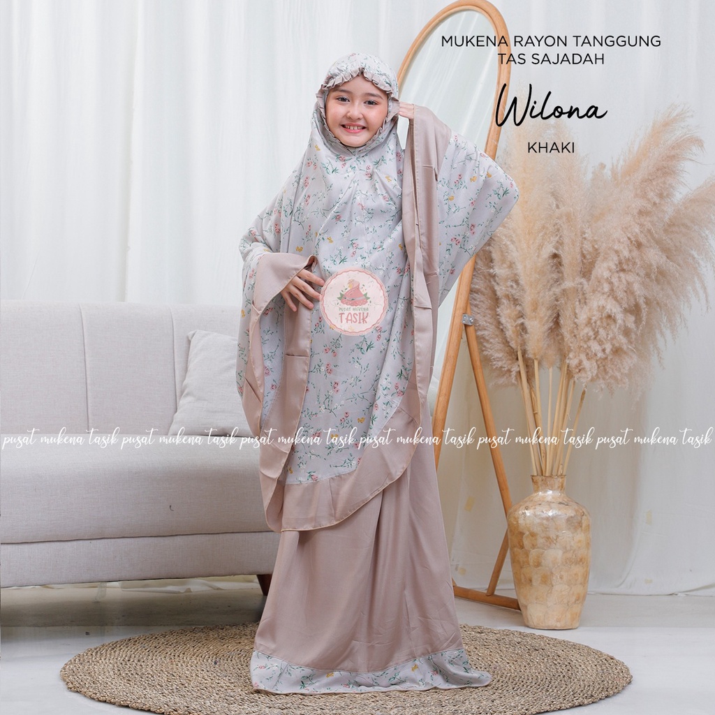 PUSAT MUKENA TASIK - MUKENA ANAK RAYON TANGGUNG MOTIF WILONA (TAS SAJADAH)