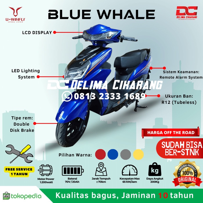 Sepeda Motor Listrik Uwinfly Blue Whale / New Blue Whale Uwinfly
