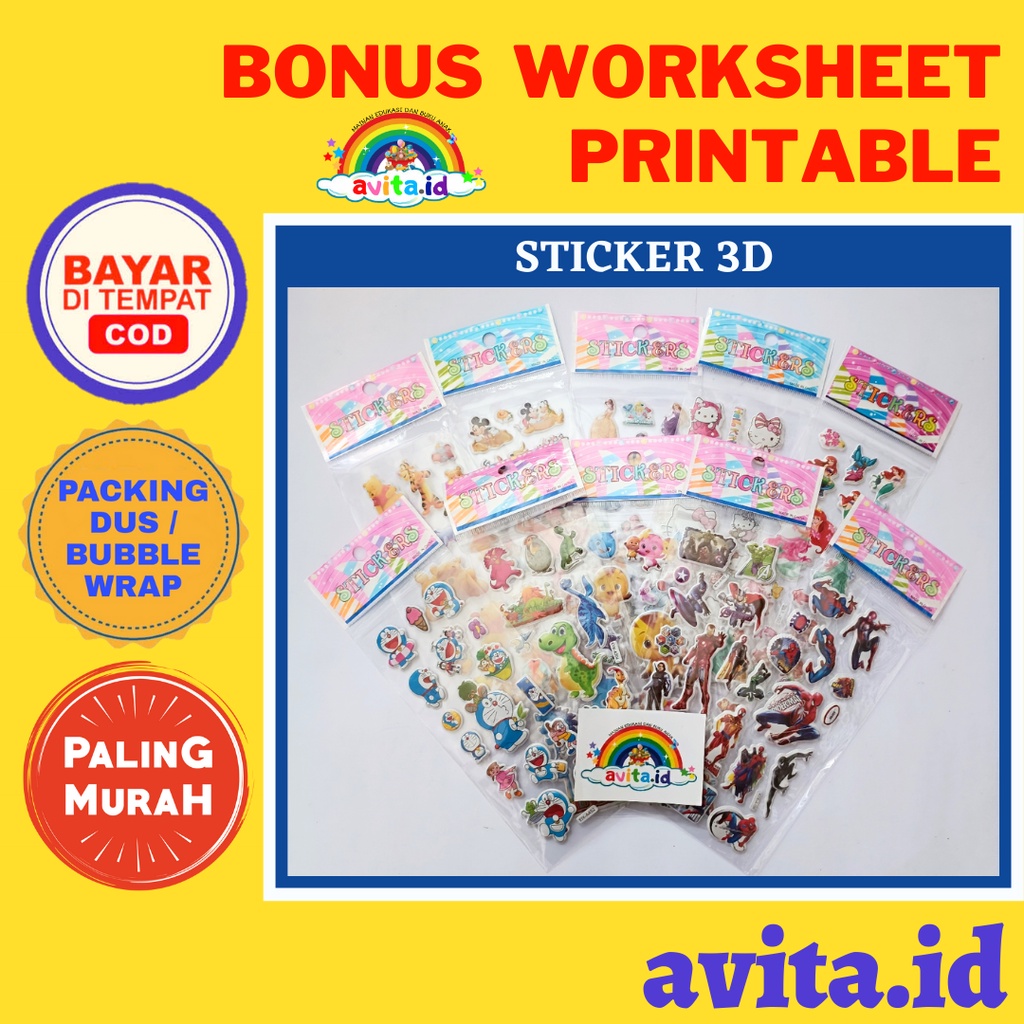 

avita.id Sticker Timbul 3D / Sticker Anak / Sticker Karakter / Sticker Mainan / Sticker 3D Random