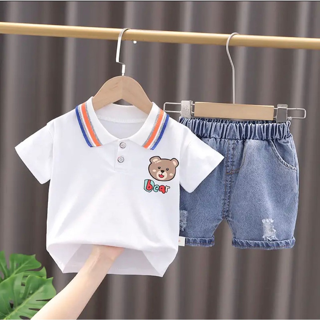 PROMO-SETELAN BAJU ANAK LAKI-LAKI 1-5 TAHUN BAJU ANAK POLO BEAR DENIM FASHION ANAK LAKI-LAKI