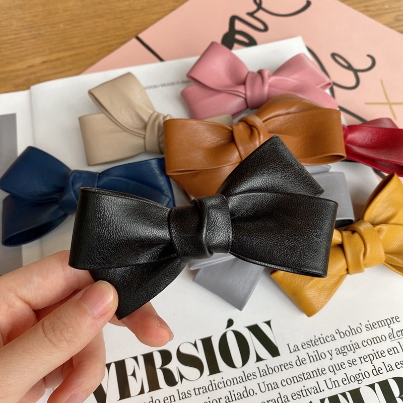 JEPIT PITA RAMBUT BAHAN LEATHER KULIT MODEL SMALL CUTE BOW RIBBON SOFT COLOR WARNA SOLID LEMBUT JEPITAN HAIR SNAP PRETTY CLIP HAIRCLIP KLIP AKSESORIS ANAK HAIRPIN KOREA KOREAN INS TRENDY