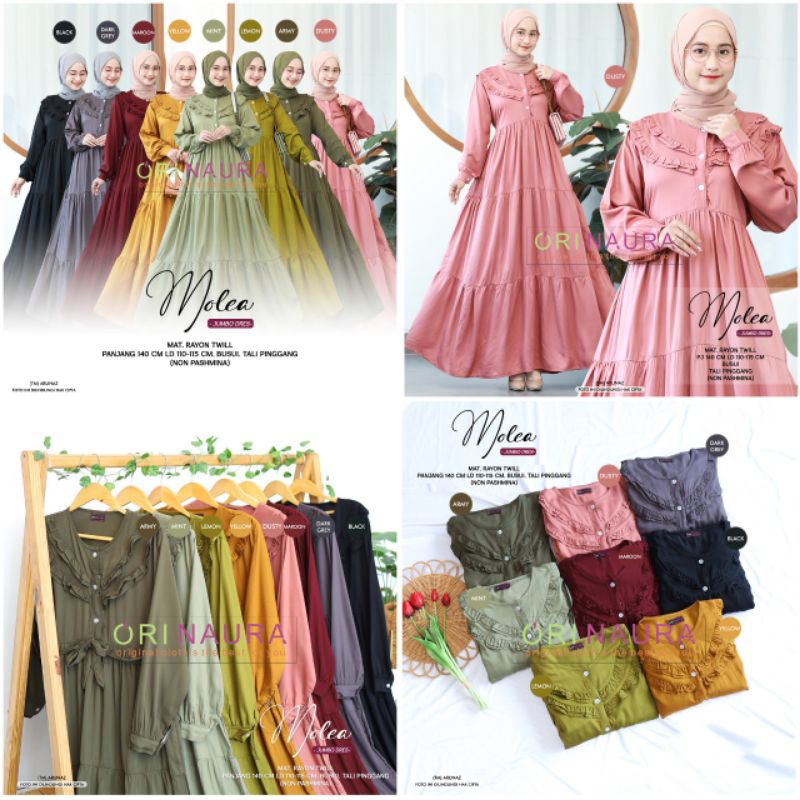 Gamis Wanita Molea Jumbo Dress Mat Rayon Twill Original Ori Naura