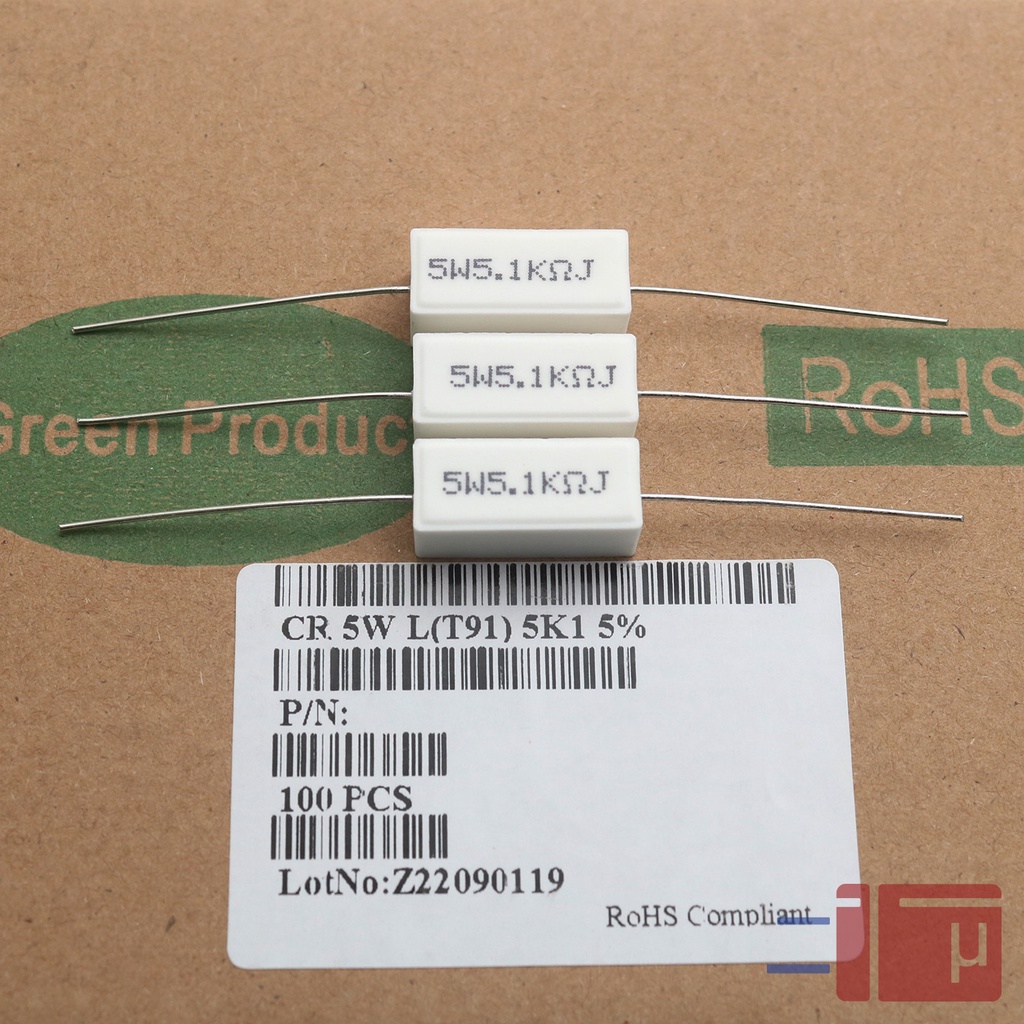 Resistor Kapur 5K1 5.1K 5W Taiwan Kaki Tembaga