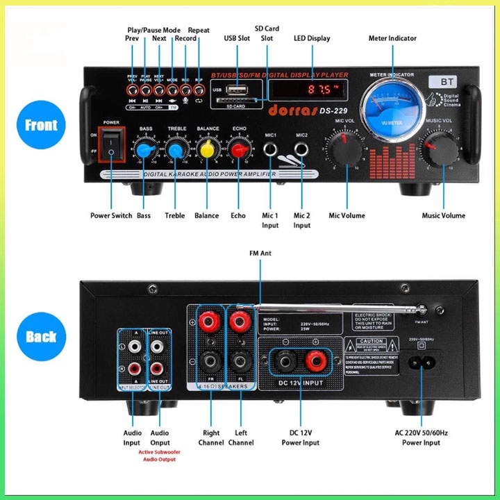 Power Amplifier Subwoofer Dorras DS-229 Amplifier Bluetooth Stereo Karaoke (TERBARU)