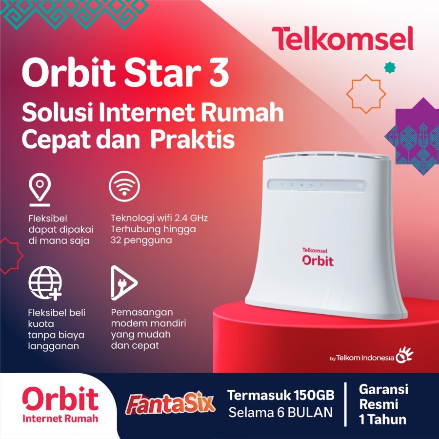 Orbit Star 3 ZTE MF283U Telkomsel Modem WiFi 4G Bonus Data 150GB(25X6)