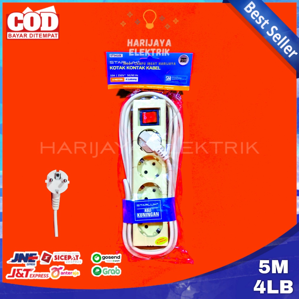 STARLUX STOP KONTAK 4 LUBANG + KABEL TERMINAL COLOKAN LISTRIK + SAKLAR