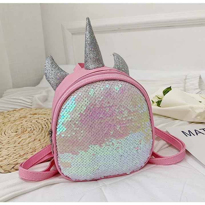 Tas Backpack Unicorn Anak Perempuan Bahan Kulit Manik Manik Blink