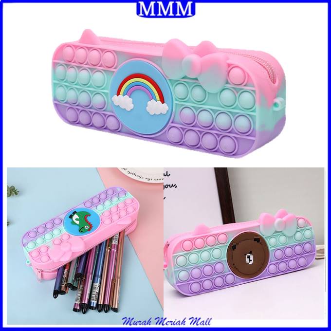 MMM Kotak Pensil Pop It Rainbow Tempat Pensil Popit Karakter Macaroon Tempat Penyimpanan Alat Tulis Anak Warna Warni