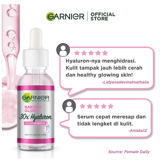 Garnier Sakura Glow Hyaluron 30x Booster Serum Skin Care - 30 ml [Untuk Kulit Glowing Dalam 7 Hari]