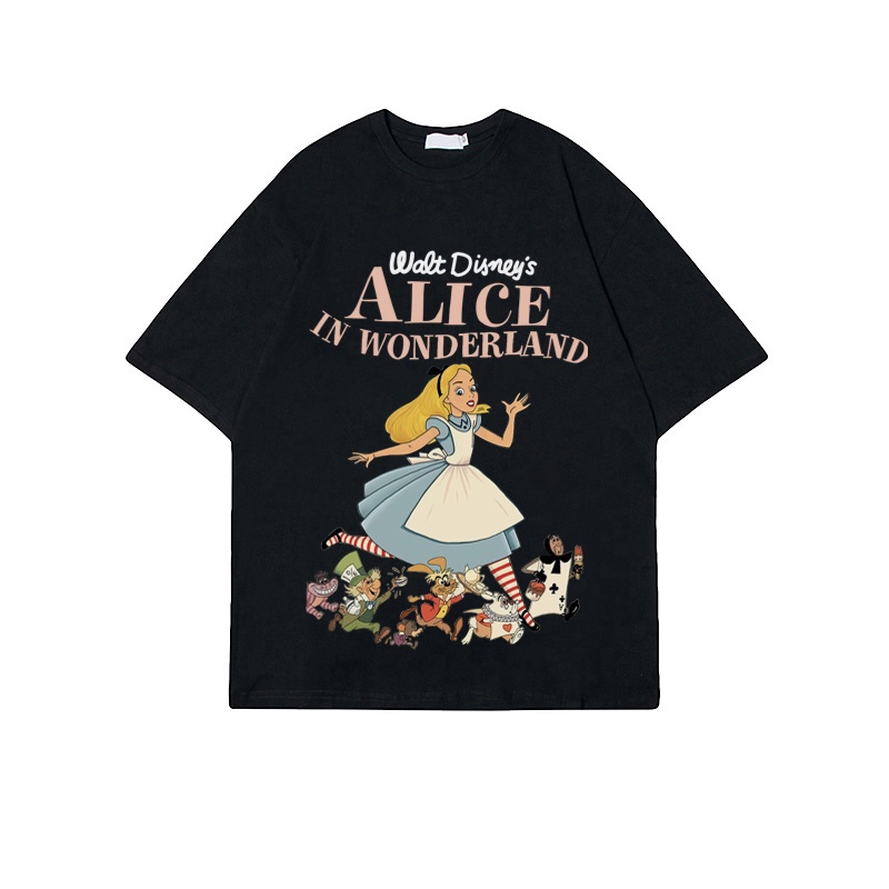 Premium Atasan Wanita Lengan Pendek/Fairy Tales Cartoon Graffiti Print T-shirt Kekinian Kaos Cream