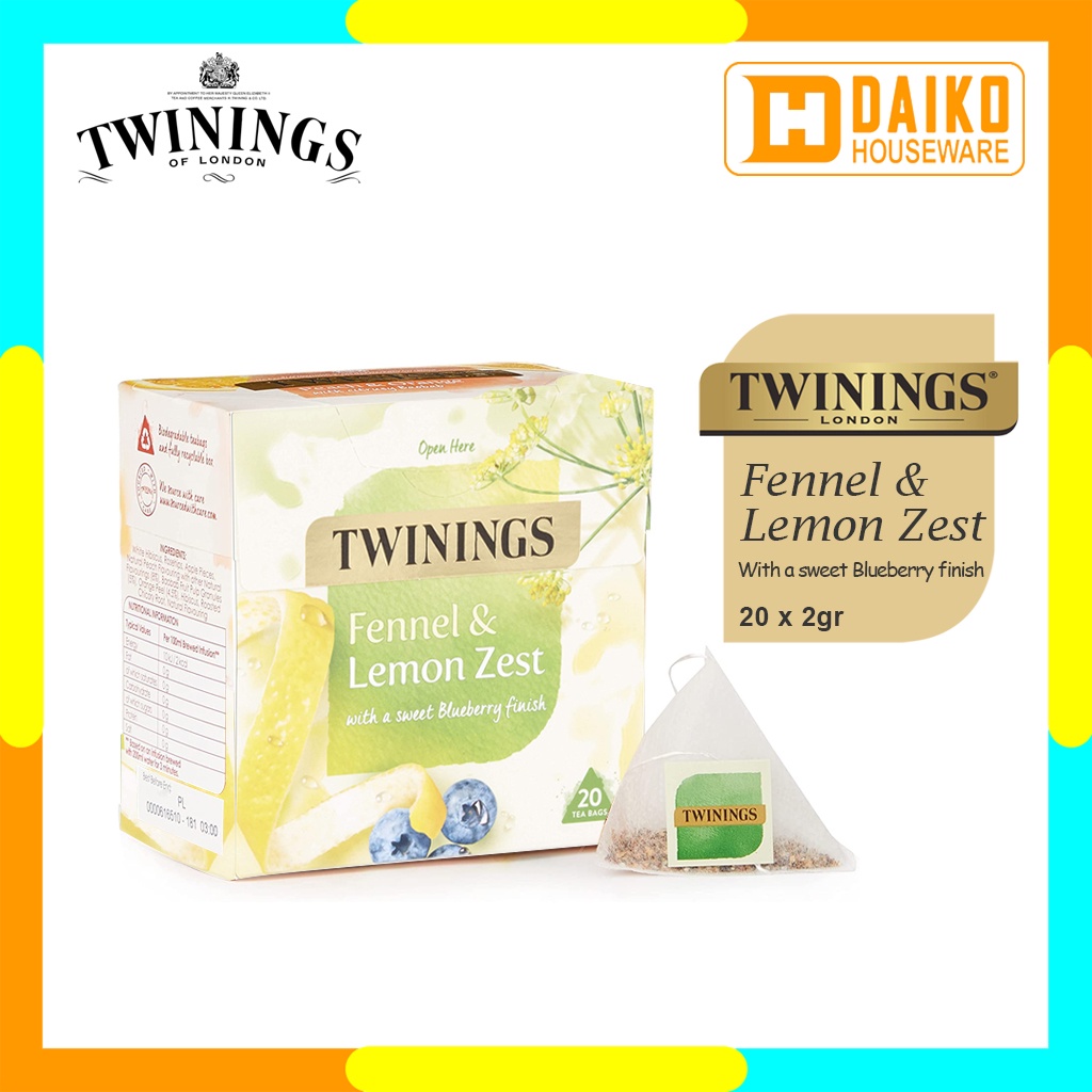 Teh Celup Twinings Fennel &amp; Lemon Zest Tea Bags 20 x 2gr Flavoured Infusion Tea Teh Kantong Rasa Buah Blueberry dan Kulit Lemon