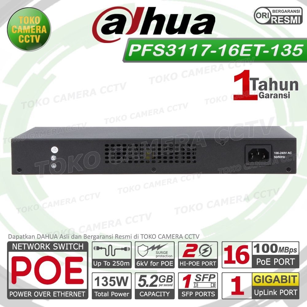 SWITCH POE 16 PORT DAHUA DH-PFS3117-16ET-135