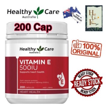 Healthy Care Vitamin E 500 IU isi 200 capsules Suplemen Kesehatan Jantung Original Australia