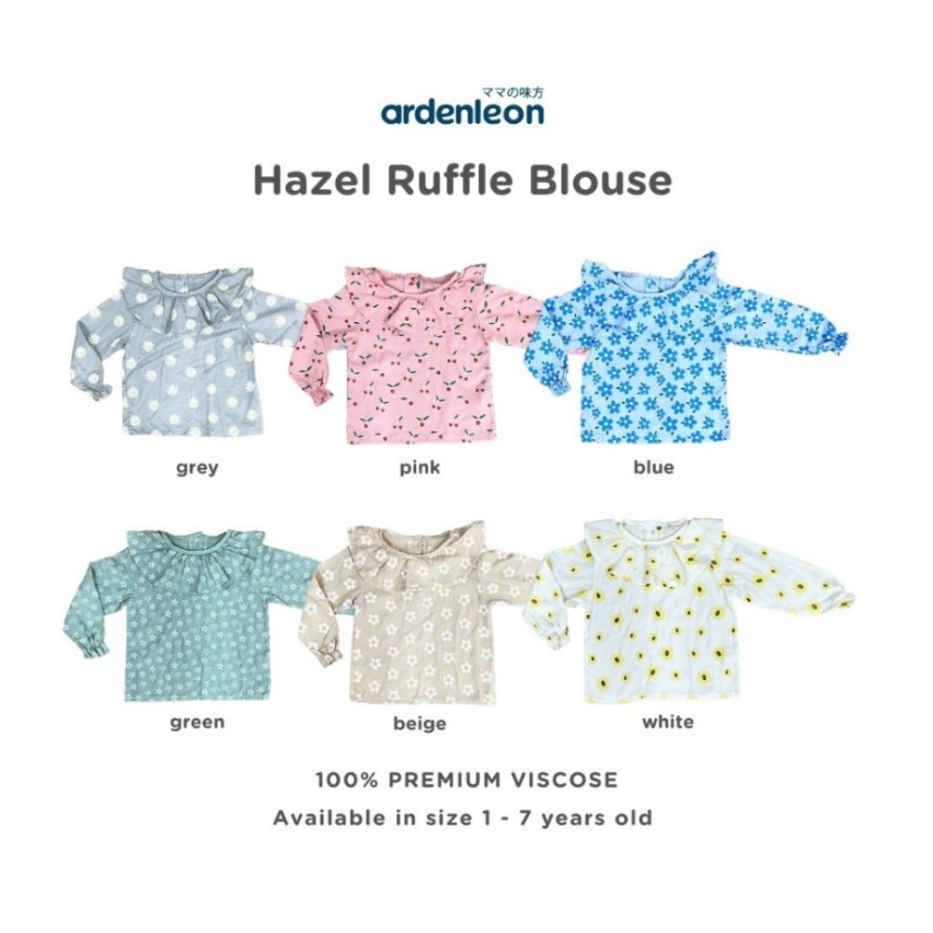 Ardenleon Hazel Blouse 1-4 Tahun Blouse Panjang Ruffle Fashion Anak Perempuan Happy Blossom Series CBKS