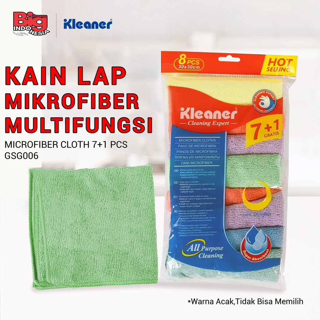 Kain Lap Microfiber 30 x 30 Cm 8 Pcs Cloth Pembersih Serbaguna Anti Gores Kleaner GSG006