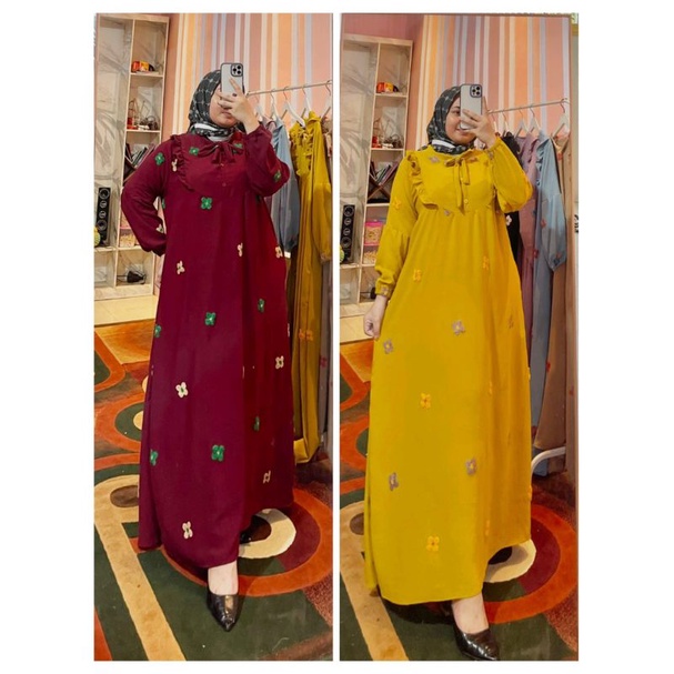 GAMIS POM POM BUNGA PITA BAHAN CRINGKLE AIRFLOW PREMIUM