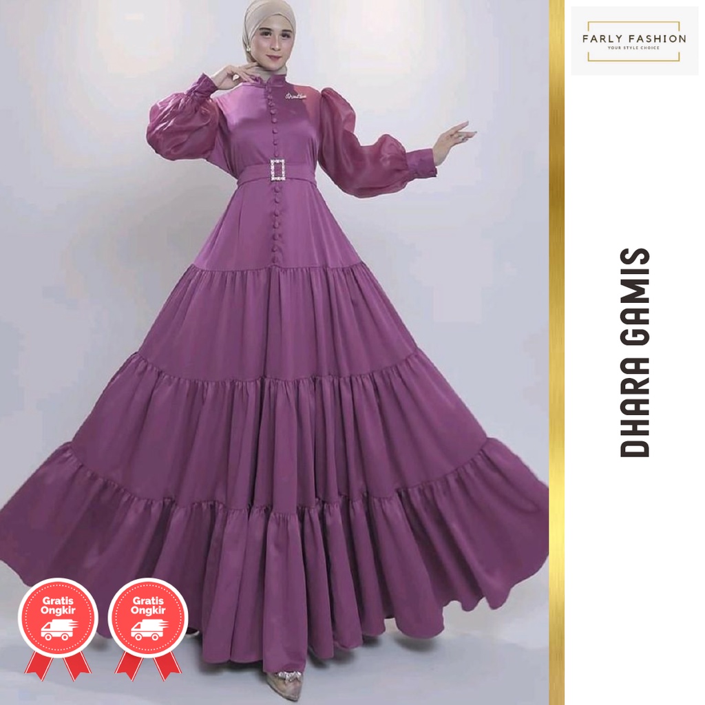 Dhara Gamis Ruffle Payung Dress Silk Premium Terbaru Best Seller By Farly Fashion Hijab