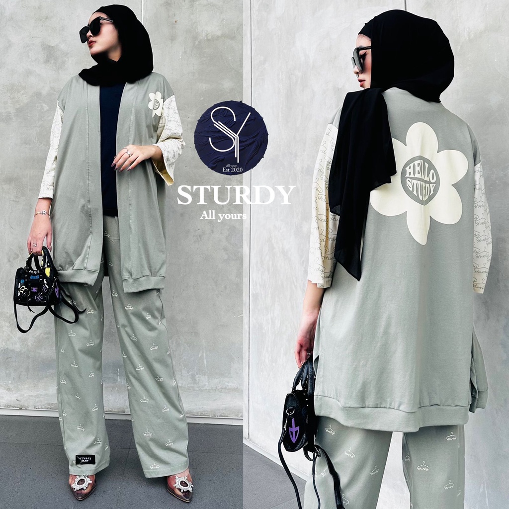 Setelan Wanita Cardigan Oversize Sturdy laudi lengan 7/8 2 in 1
