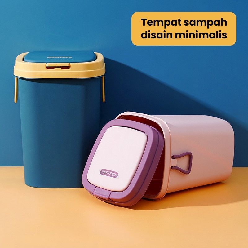 SS Tempat Sampah Kamar Kotak Sampah Tertutup Tong Sampah Dapur Kamar Keranjang Sampah Plastik Serbaguna