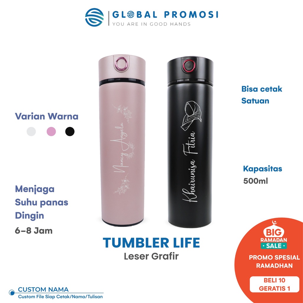 Tumbler Custom Gift LIFE  Laser Grafir Souvenir/Promosi Murah Cetak Nama/Logo/Karakter