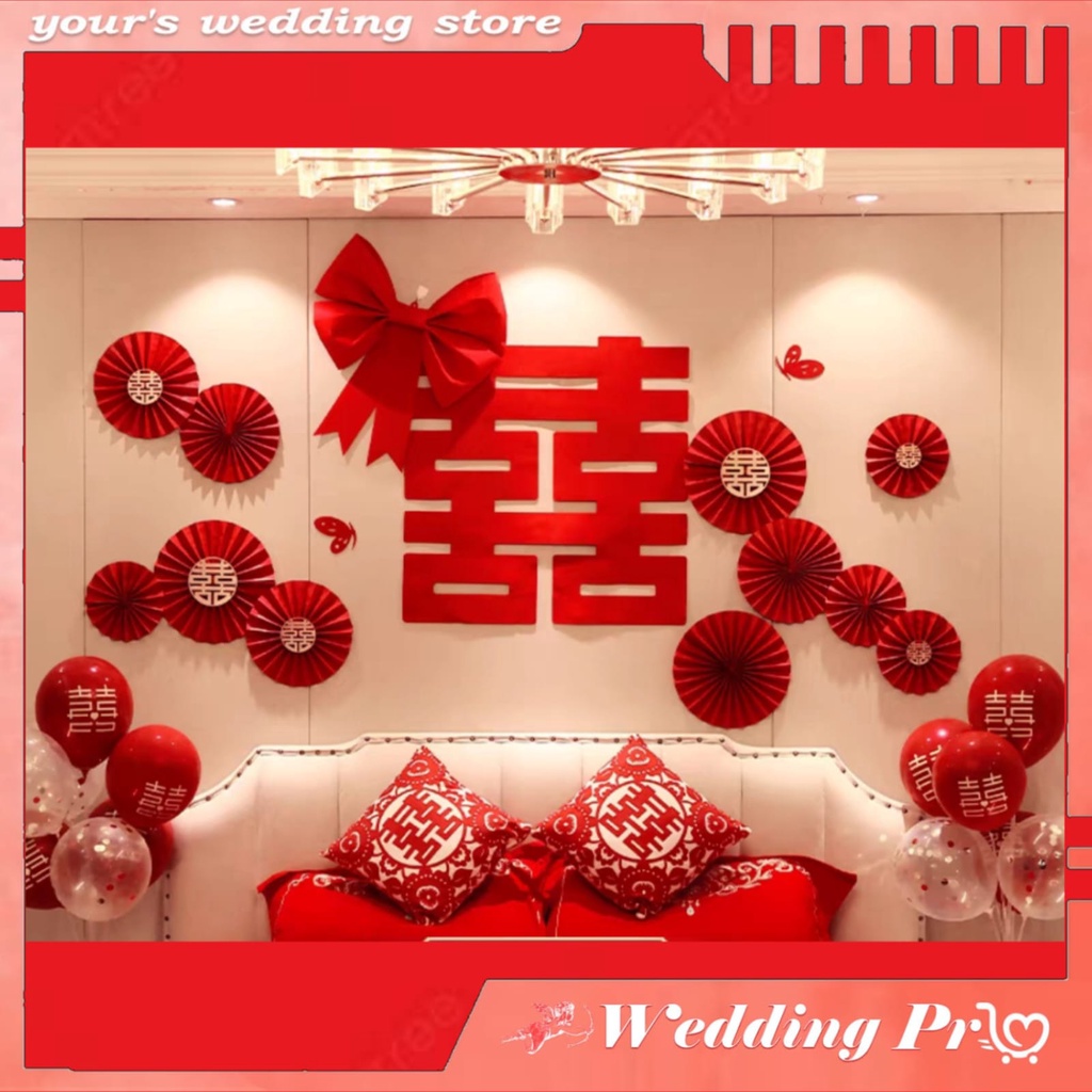 SET Dekorasi Wedding / Tempelan / Sticker Xi Sanjit / Dekor Kamar Wedding / Dekorasi Suang Xi / Deko