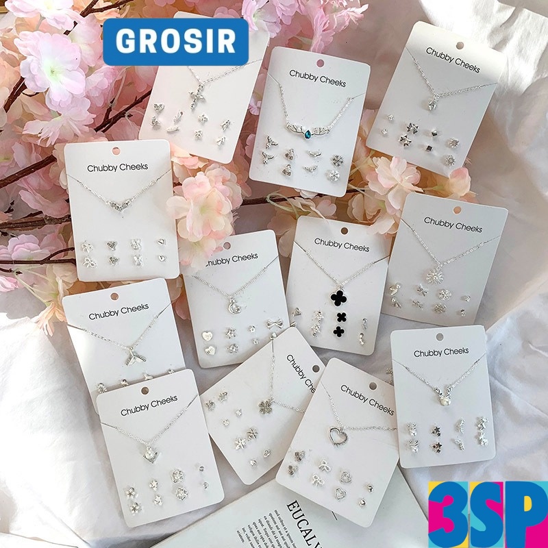 3SP | JWR01 Kalung Anting Set Fashion Wanita Korea Aksesoris Wanita Aksen Mutiara Permata Fashion